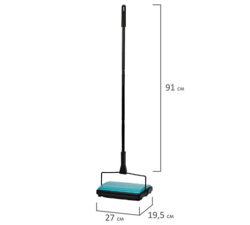 Щетка-веник-пылесос механическая для пола и ковровых покрытий, металл, чёрно-бирюзовая, DASWERK (ДАСВЕРК), 608948