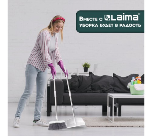 Совок для мусора + щетка на длинных рукоятках, 81 см, бело-серый, разборный, LAIMA, 608953