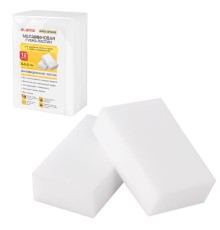 Губка-ластик МЕЛАМИНОВАЯ для удаления пятен, для чистки кухни, уборки, обуви, 9х6х2 см, КОМПЛЕКТ 12 шт., полибэг, LAIMA, 608954