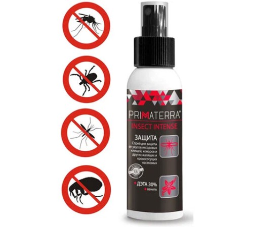 Спрей для кожи защитный, 200 мл, PRIMATERRA INSECT INTENSE от клещей, комаров, слепней