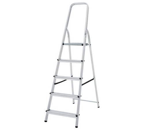 Стремянка алюминиевая 5 ступеней, высота площадки 1,04м, дуга безопасности 0,6м, площадка 26х26см, до 150кг, вес 4кг, НОВАЯ ВЫСОТА, 1110105