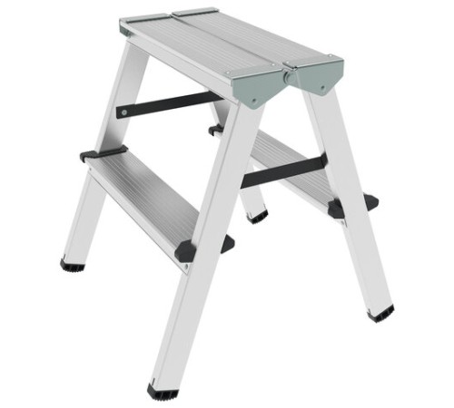 Стремянка алюминиевая двухсторонняя 2х2 ступени, высота площадки 0,43 м, до 150 кг, вес 1,8 кг, НОВАЯ ВЫСОТА, 1120202