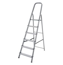 Стремянка сталь / алюминий 6 ступени, высота площадки 1,25м, дуга 0,6м, площадка 26х26см, нагрузка 150кг, вес 7кг НОВАЯ ВЫСОТА, 1130106