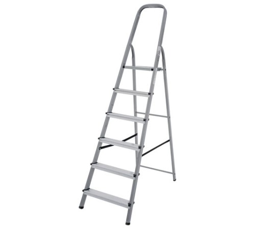 Стремянка сталь / алюминий 6 ступени, высота площадки 1,25м, дуга 0,6м, площадка 26х26см, нагрузка 150кг, вес 7кг НОВАЯ ВЫСОТА, 1130106