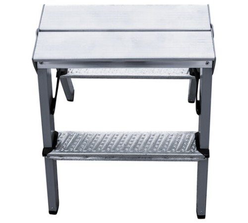 Стремянка стальная двухсторонняя 2х2 ступени, высота площадки 0,44м, алюминиевая площадка 35х16см, до 150кг, вес 2,8кг НОВАЯ ВЫСОТА, 1160202