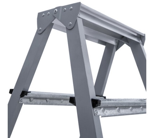 Стремянка стальная двухсторонняя 2х3 ступени, высота площадки 0,66м, алюминиевая площадка 35х16см, до 150кг, вес 4,2кг НОВАЯ ВЫСОТА, 1160203