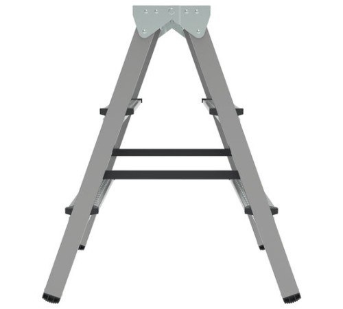 Стремянка стальная двухсторонняя 2х3 ступени, высота площадки 0,66м, алюминиевая площадка 35х16см, до 150кг, вес 4,2кг НОВАЯ ВЫСОТА, 1160203