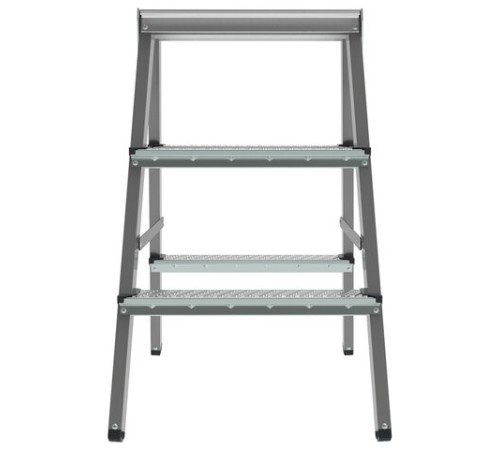 Стремянка стальная двухсторонняя 2х3 ступени, высота площадки 0,66м, алюминиевая площадка 35х16см, до 150кг, вес 4,2кг НОВАЯ ВЫСОТА, 1160203
