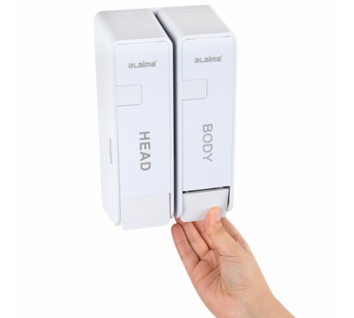 Дозатор двойной 2х0,38 л для жидкого мыла/шампуня/геля LAIMA ULTRA, НАЛИВНОЙ, белый, 609107, MD-9029W-2