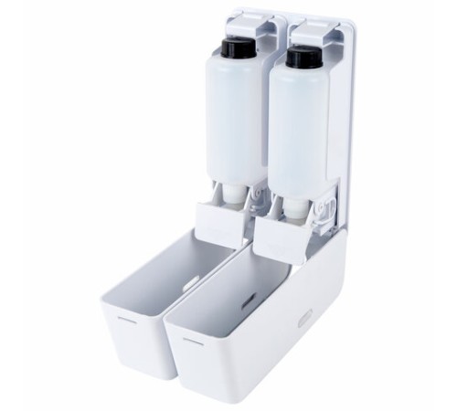 Дозатор двойной 2х0,38 л для жидкого мыла/шампуня/геля LAIMA ULTRA, НАЛИВНОЙ, белый, 609107, MD-9029W-2