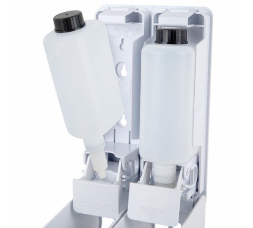 Дозатор двойной 2х0,38 л для жидкого мыла/шампуня/геля LAIMA ULTRA, НАЛИВНОЙ, белый, 609107, MD-9029W-2