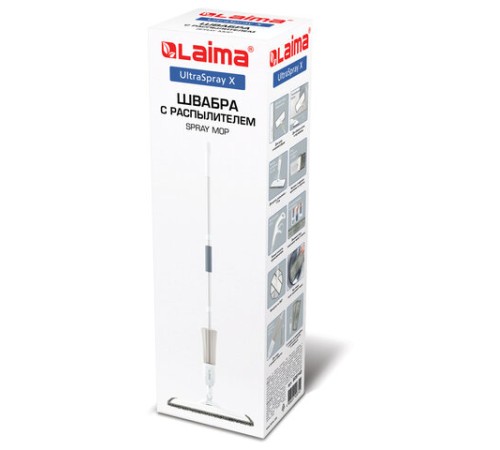 Швабра с распылителем UltraSpray X, 2 насадки из микрофибры объемный ворс, скребок, LAIMA, 609143