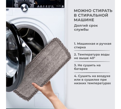 Насадки МОП для швабры липучка, КОМПЛЕКТ 2 шт., микрофибра, объемный ворс+кант, 41х14 см, LAIMA, 609144