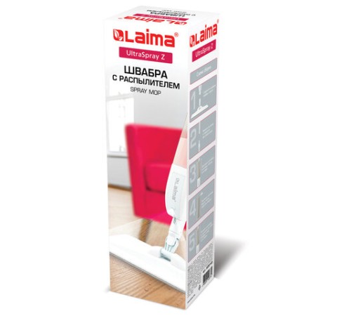 Швабра с распылителем UltraSpray Z, 2 насадки из микрофибры с плоским ворсом, скребок, LAIMA, 609145