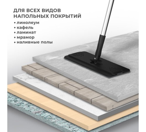 Швабра с отжимом и ведром 10л/7л двухкамерное, 2 насадки микрофибра, карманы с 2-х сторон, рукоятка 134-154см черный AltaMop L, LAIMA,609151