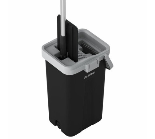 Швабра с отжимом и ведром 10л/7л двухкамерное, 2 насадки микрофибра, карманы с 2-х сторон, рукоятка 134-154см черный AltaMop L, LAIMA,609151