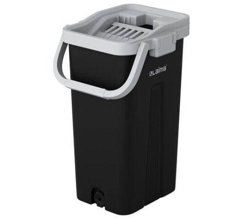 Швабра с отжимом и ведром 10л/7л двухкамерное, 2 насадки микрофибра, карманы с 2-х сторон, рукоятка 134-154см черный AltaMop L, LAIMA,609151