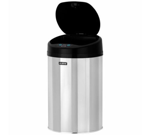 Ведро для мусора СЕНСОРНОЕ 12 л, нержавеющая сталь, черная матовая крышка, питание от 4-х батареек AA (не входят в комплект), LAIMA, 609326