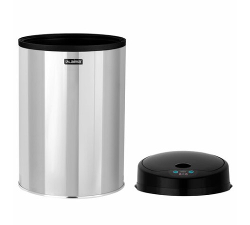 Ведро для мусора СЕНСОРНОЕ 12 л, нержавеющая сталь, черная матовая крышка, питание от 4-х батареек AA (не входят в комплект), LAIMA, 609326