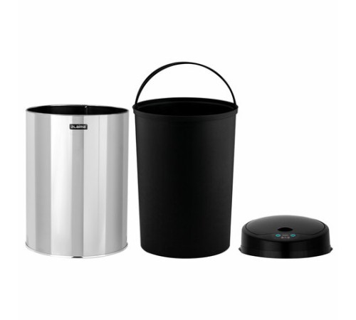 Ведро для мусора СЕНСОРНОЕ 12 л, нержавеющая сталь, черная матовая крышка, питание от 4-х батареек AA (не входят в комплект), LAIMA, 609326
