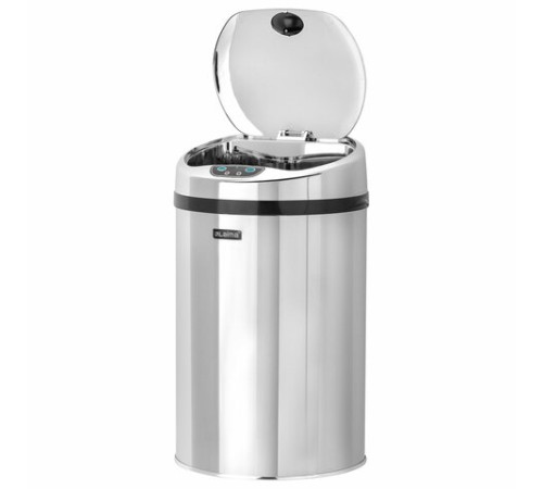 Ведро для мусора СЕНСОРНОЕ 12 л, нержавеющая сталь, зеркальная крышка, питание от 4-х батареек AA (не входят в комплект), LAIMA, 609327