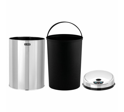 Ведро для мусора СЕНСОРНОЕ 12 л, нержавеющая сталь, зеркальная крышка, питание от 4-х батареек AA (не входят в комплект), LAIMA, 609327