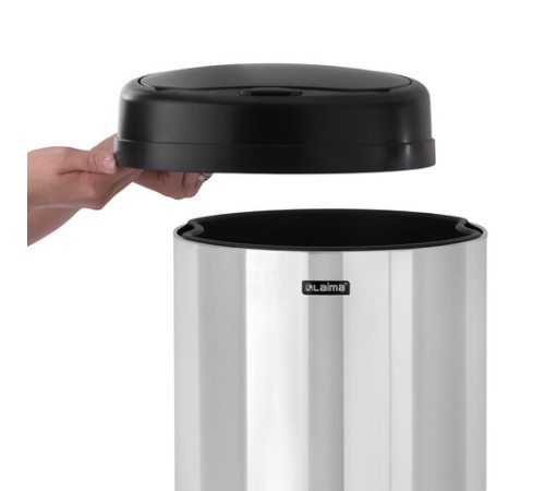 Ведро для мусора СЕНСОРНОЕ 30 л, нержавеющая сталь, черная матовая крышка, питание от 4-х батареек AA (не входят в комплект), LAIMA, 609328