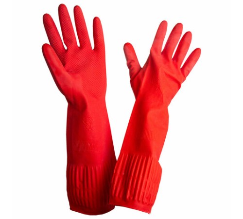 Перчатки МНОГОРАЗОВЫЕ латексные ДЛИННАЯ МАНЖЕТА 25 см КРАСНЫЕ, размер 7-8, M (средний), вес 80 г, КП, 133332