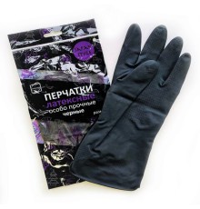Перчатки МНОГОРАЗОВЫЕ латексные с хлопковым волокном Japan Style ЧЕРНЫЕ, размер 6,5-7, S (малый), вес 52 г, КП, 139601