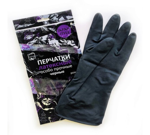 Перчатки МНОГОРАЗОВЫЕ латексные с хлопковым волокном Japan Style ЧЕРНЫЕ, размер 6,5-7, S (малый), вес 52 г, КП, 139601