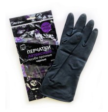 Перчатки МНОГОРАЗОВЫЕ латексные с хлопковым волокном Japan Style ЧЕРНЫЕ, размер 8-9, L (большой), вес 63 г, КП, 139593