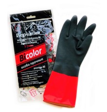 Перчатки МНОГОРАЗОВЫЕ латексные BiColor черно-красные, хлопчатобумажное напыление, размер 7-8, M (средний), вес 62 г, КП, 139467