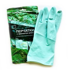 Перчатки МНОГОРАЗОВЫЕ латексные с ароматом АЛОЭ зеленые, хлопчатобумажное напыление, размер 7-8, M (средний), вес 58 г, КП, 139597