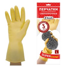 Перчатки МНОГОРАЗОВЫЕ латексные SUPER СИЛА СВЕРХПРОЧНЫЕ, бежевые, размер 8-9, L (большой), вес 98 г, Komfi, ADM, 20074