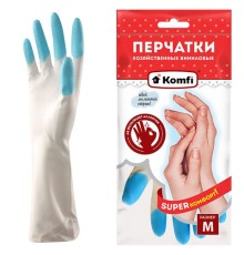 Перчатки МНОГОРАЗОВЫЕ виниловые SUPER КОМФОРТ, гипоаллергенные, размер 7-8, M (средний), вес 88 г, Komfi, ADM, 25590