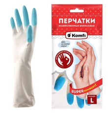Перчатки МНОГОРАЗОВЫЕ виниловые SUPER КОМФОРТ, гипоаллергенные, размер 8-9, L (большой), вес 90 г, Komfi, ADM, 25591