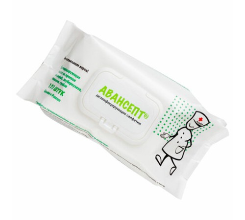 Дезинфицирующие салфетки спиртовые 120 шт., АВАНСЕПТ, для обработки рук и поверхностей, клапан-крышка