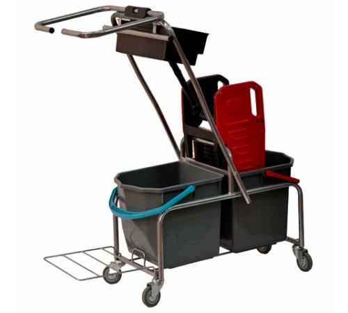 Тележка уборочная Eco-Force, 2 ведра по 25 л, отжим, лоток для химии, держатель для мешка, металлический каркас, бесшумные колеса, 22EF/6