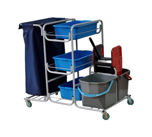 Тележка уборочная Eco-Force МНОГОФУНКЦИОНАЛЬНАЯ MEGA 2 ведра по 25 л, отжим, 3 поддона, держатель и основание для мешка, мешок, 26EF/1, 26EF/1 б/в