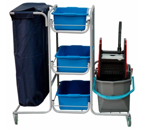 Тележка уборочная Eco-Force МНОГОФУНКЦИОНАЛЬНАЯ MEGA 2 ведра по 25 л, отжим, 3 поддона, держатель и основание для мешка, мешок, 26EF/1, 26EF/1 б/в