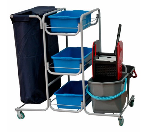 Тележка уборочная Eco-Force МНОГОФУНКЦИОНАЛЬНАЯ MEGA 2 ведра по 25 л, отжим, 3 поддона, держатель и основание для мешка, мешок, 26EF/1, 26EF/1 б/в