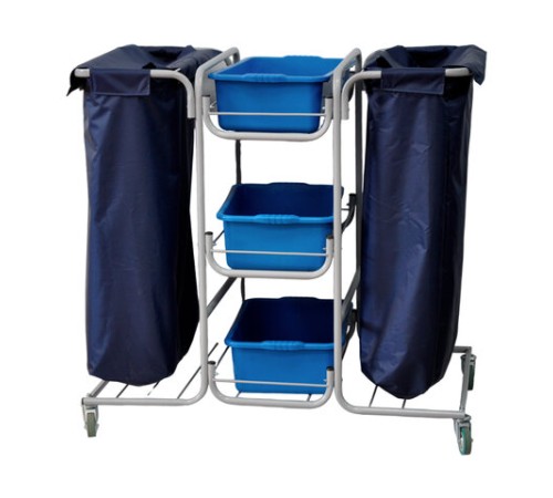 Тележка уборочная Eco-Force МНОГОФУНКЦИОНАЛЬНАЯ (отель, кафе, столовые, офис), 3 поддона, 2 держателя и основания для мешка, 2 мешка, 26EF/4