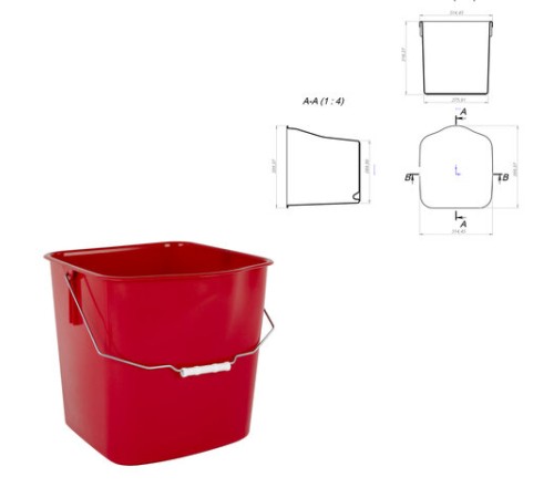 Ведро УНИВЕРСАЛЬНОЕ 25 л, КРАСНОЕ, подходит для уборочных тележек, уборки, хранения, пластик, 609755, 25EC/5