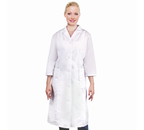 Халат медицинский женский белый, рукав 3/4, тиси, размер 48-50, рост 158-164, плотность ткани 120 г/м2, 610747
