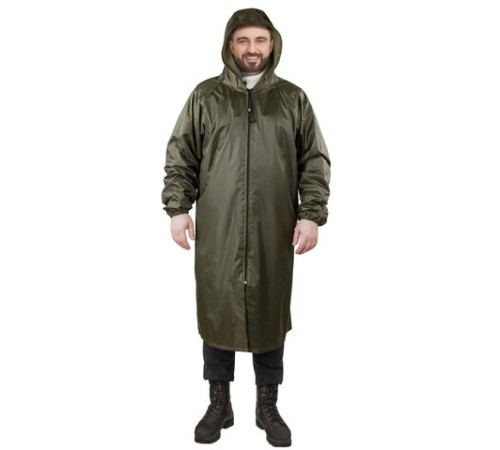 Дождевик-плащ цвета хаки на молнии многоразовый с ПВХ-покрытием, размер 52-54 (XL), рост 170-176, ГРАНДМАСТЕР, 610847