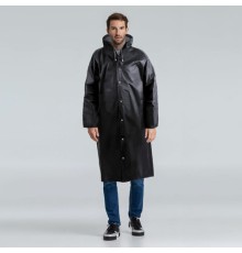 Дождевик-плащ черный на кнопках, EVA, многоразовый, прочный, универсальный размер, Komfi, 25509