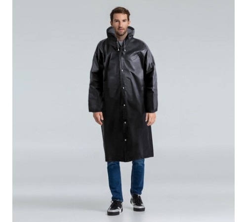 Дождевик-плащ черный на кнопках, EVA, многоразовый, прочный, универсальный размер, Komfi, 25509