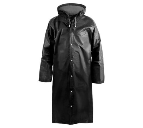 Дождевик-плащ черный на кнопках, EVA, многоразовый, прочный, универсальный размер, Komfi, 25509
