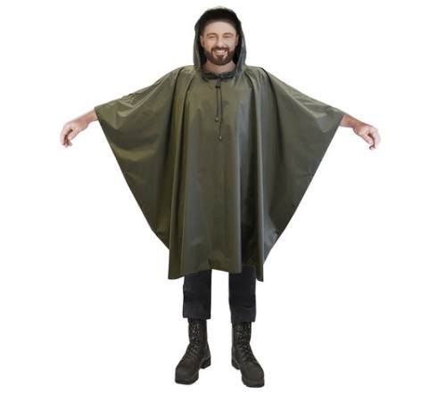 Дождевик-пончо хаки на кнопках многоразовый с ПВХ покрытием и мешком для хранения ГРАНДМАСТЕР, 610882