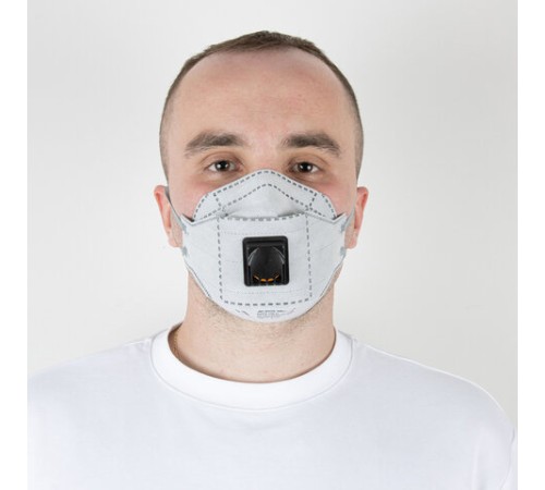 Респиратор (1 шт.) с клапаном и угольным фильтром, полумаска фильтрующая, трехпанельный складной, индивидуальная упаковка, FFP2, JM-9326